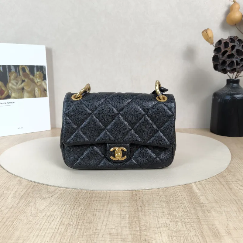 Chanel Shoulder Bag24p Shoulder Bag Black Grained Calfskinmini19 × 5.5 × 14 cm