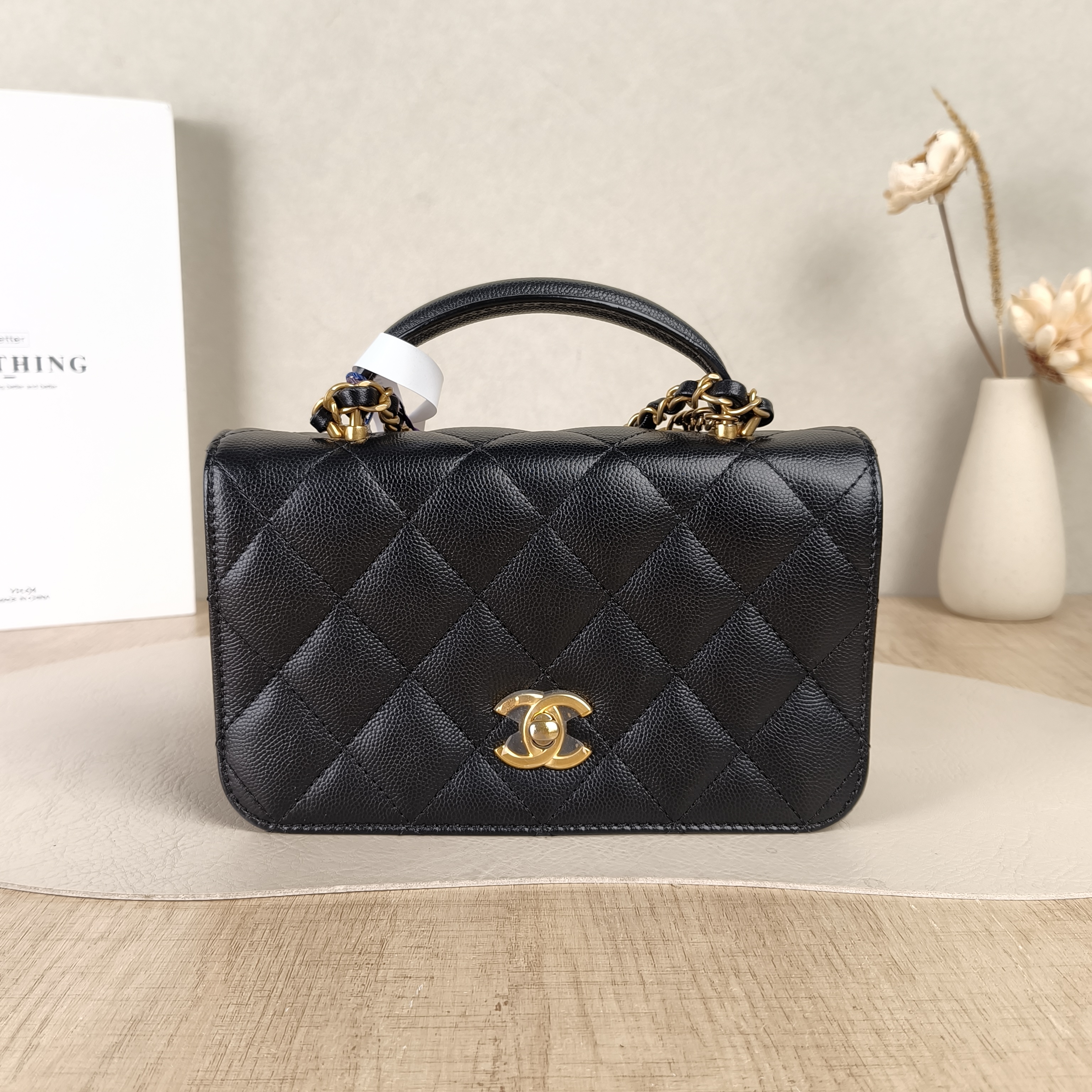 Chanel Crossbody Bag23b Black Grained Calfskinmini20 × 8 × 12 cm