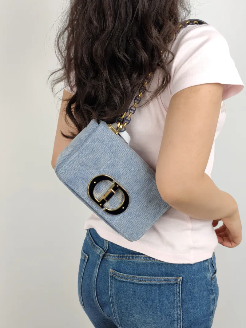 DIOR Crossbody Bag Caro Chain Bag Blue Small 20 × 7 × 13.5 cm — on-model view 1 of 2