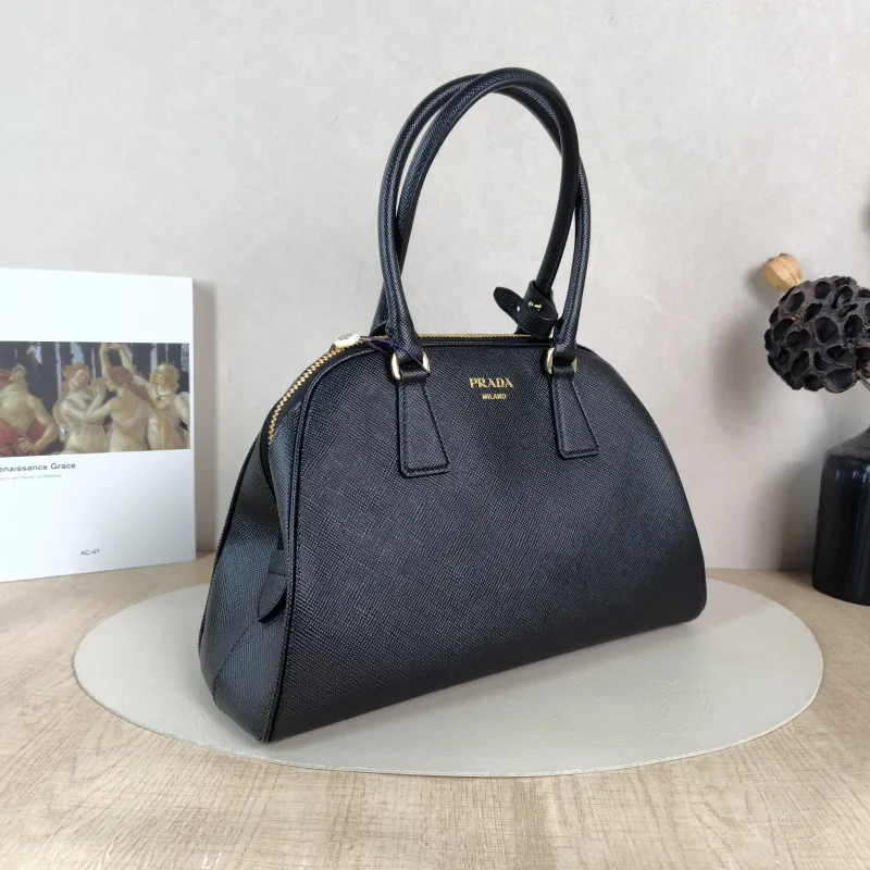 PRADA Top Handle Bag Saffiano Black Calfskin One Size 31.5 × 11 × 20 cm — cover view 4 of 6