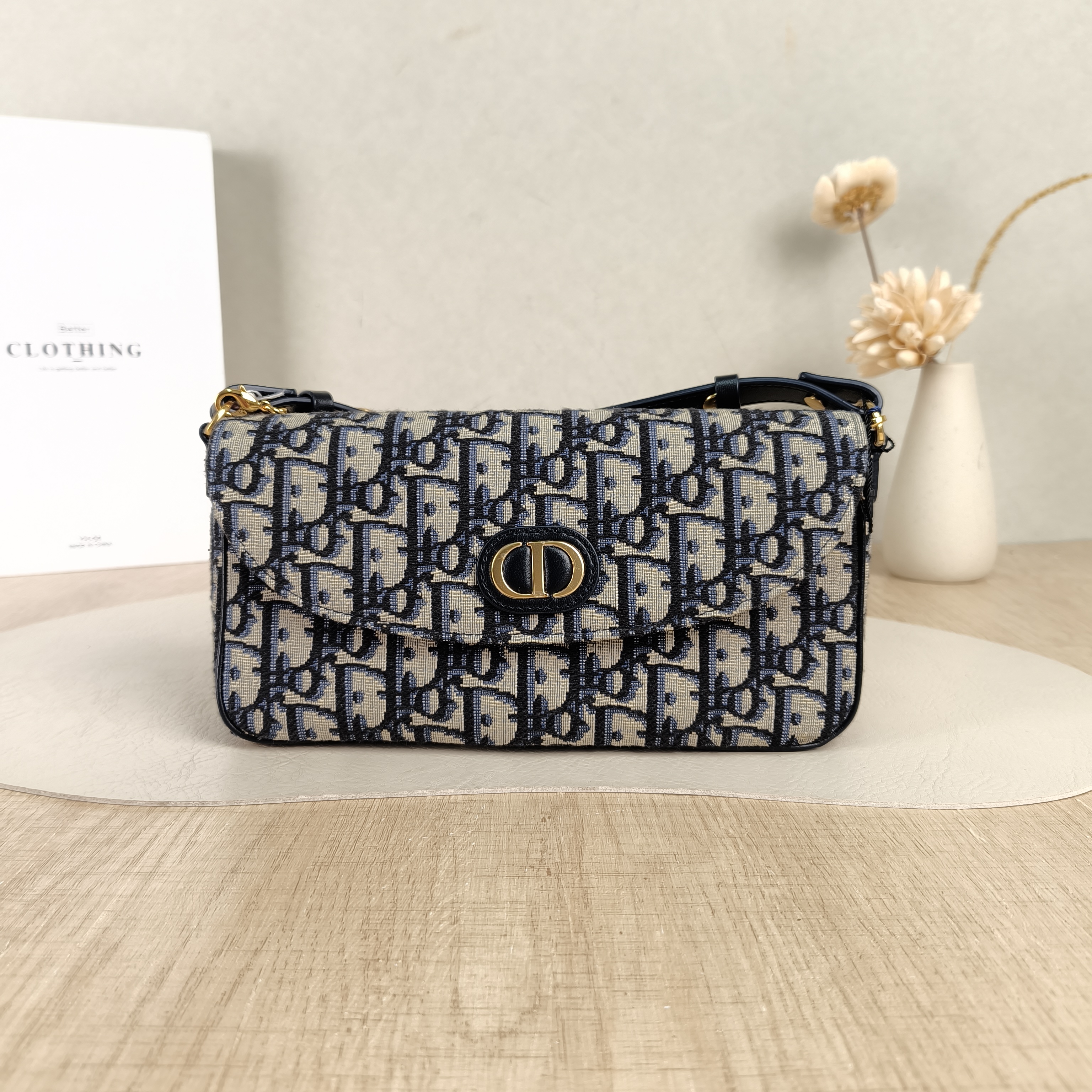 DIOR Shoulder Bag D-Vine Blue Canvas One Size22 × 5 × 12 cm