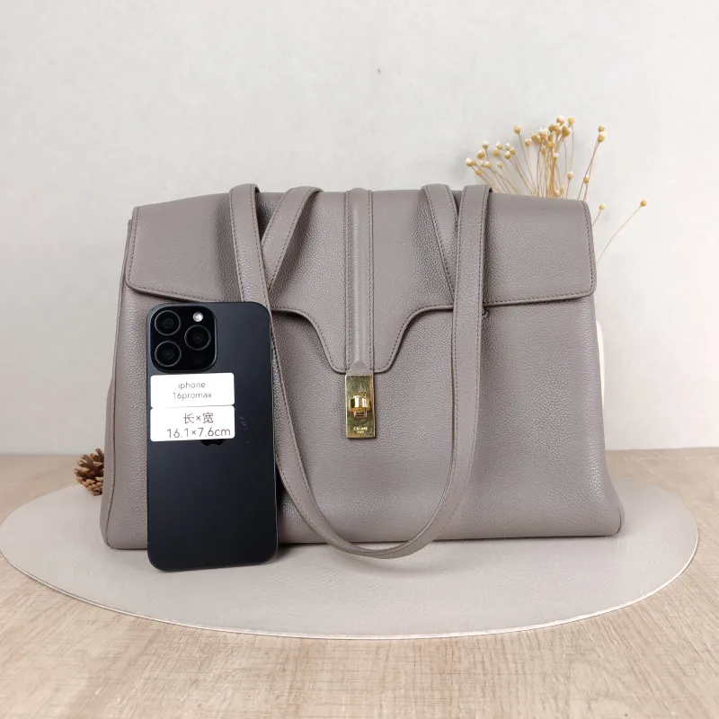 CELINE Shoulder Bag Soft 16Shoulder Bag Grey Calfskin Medium 32 × 15 × 24 cm — cover view 2 of 5