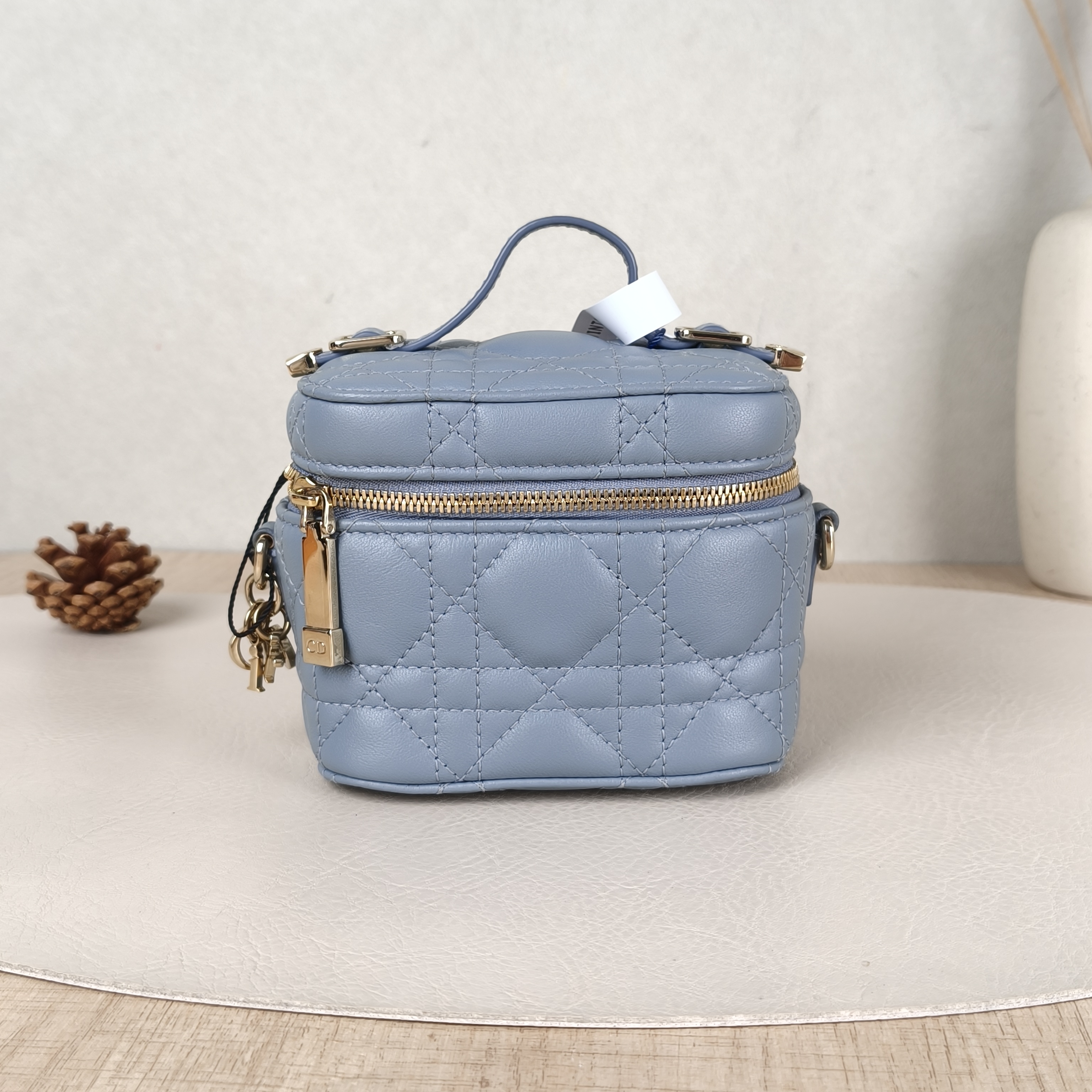 DIOR Crossbody Bag Lady Vanity Cosmetic Bag Blue Lambskin Mini11 × 7 × 10 cm