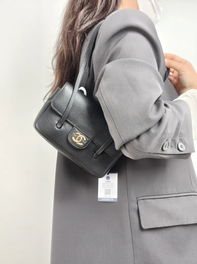 Chanel Crossbody Bag 26p preppy coco Black Grained Calfskin Mini 17 × 5 × 11.5 cm — on-model view 1 of 2