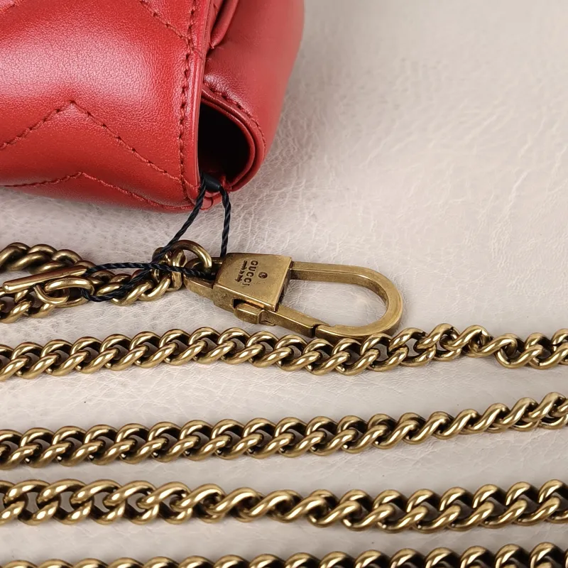 GUCCI Crossbody Bag GG Marmont Mini Marmont Mini Red Calfskin Mini 16.5 × 4.5 × 9.5 cm — detail view 8 of 13