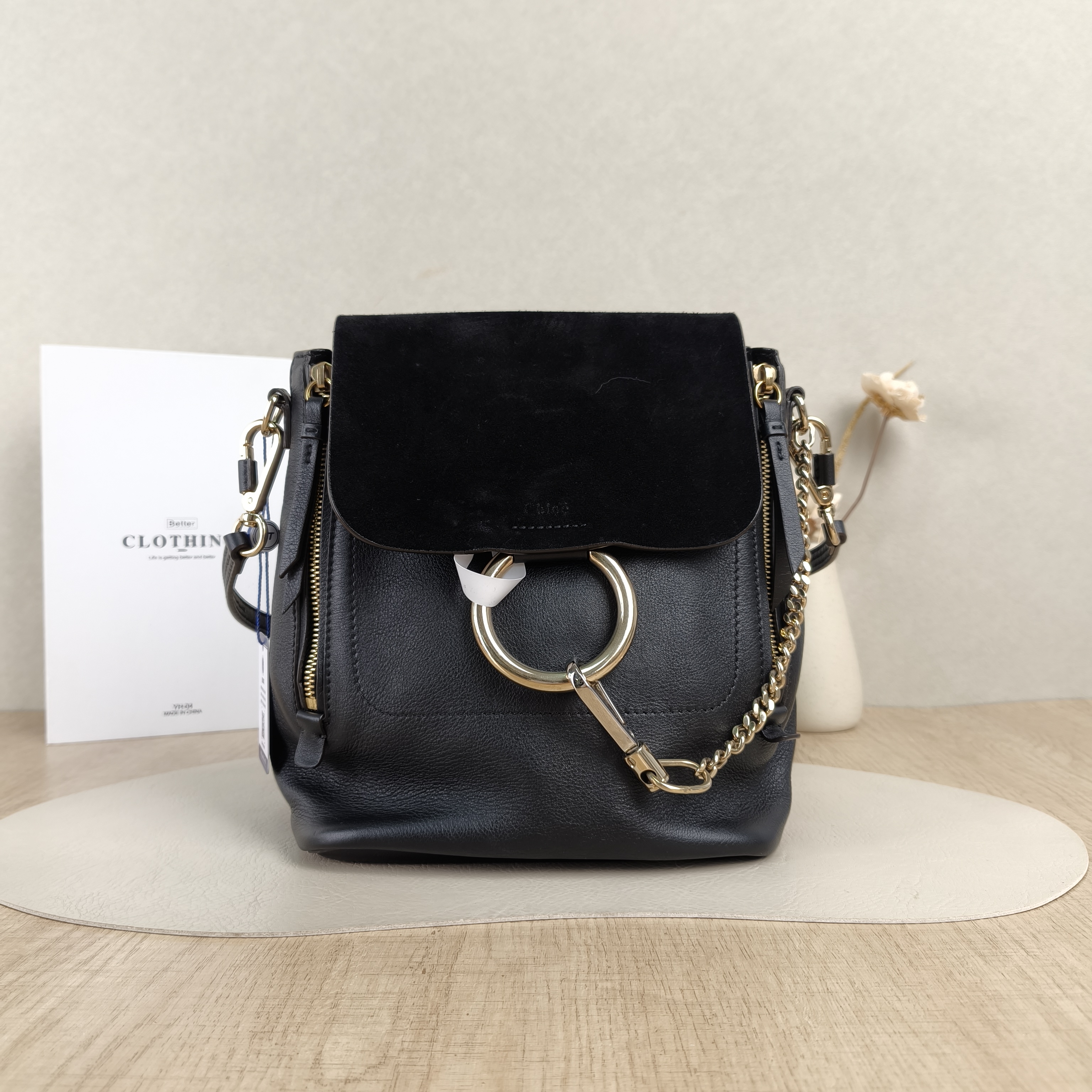 Chloé Backpackfaye Backpack Black Suede One Size20 × 14 × 23 cm