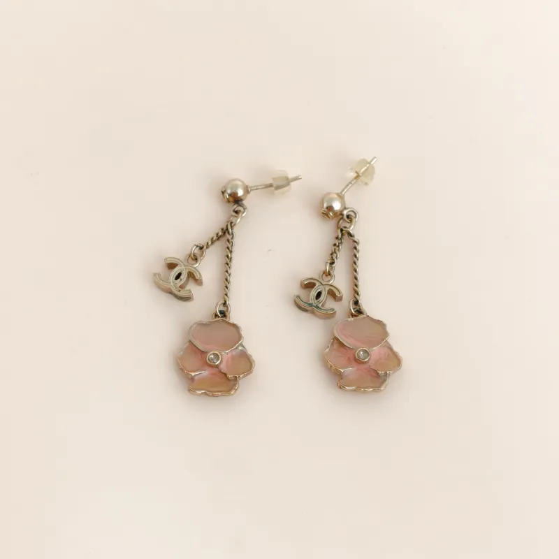 Chanel Earrings Pink Earrings Gold One Size