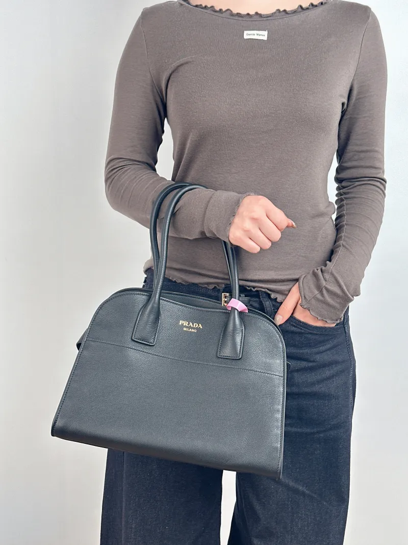 PRADA Tote Bag Black Calfskin One Size 32 × 15 × 22 cm — on-model view 2 of 2