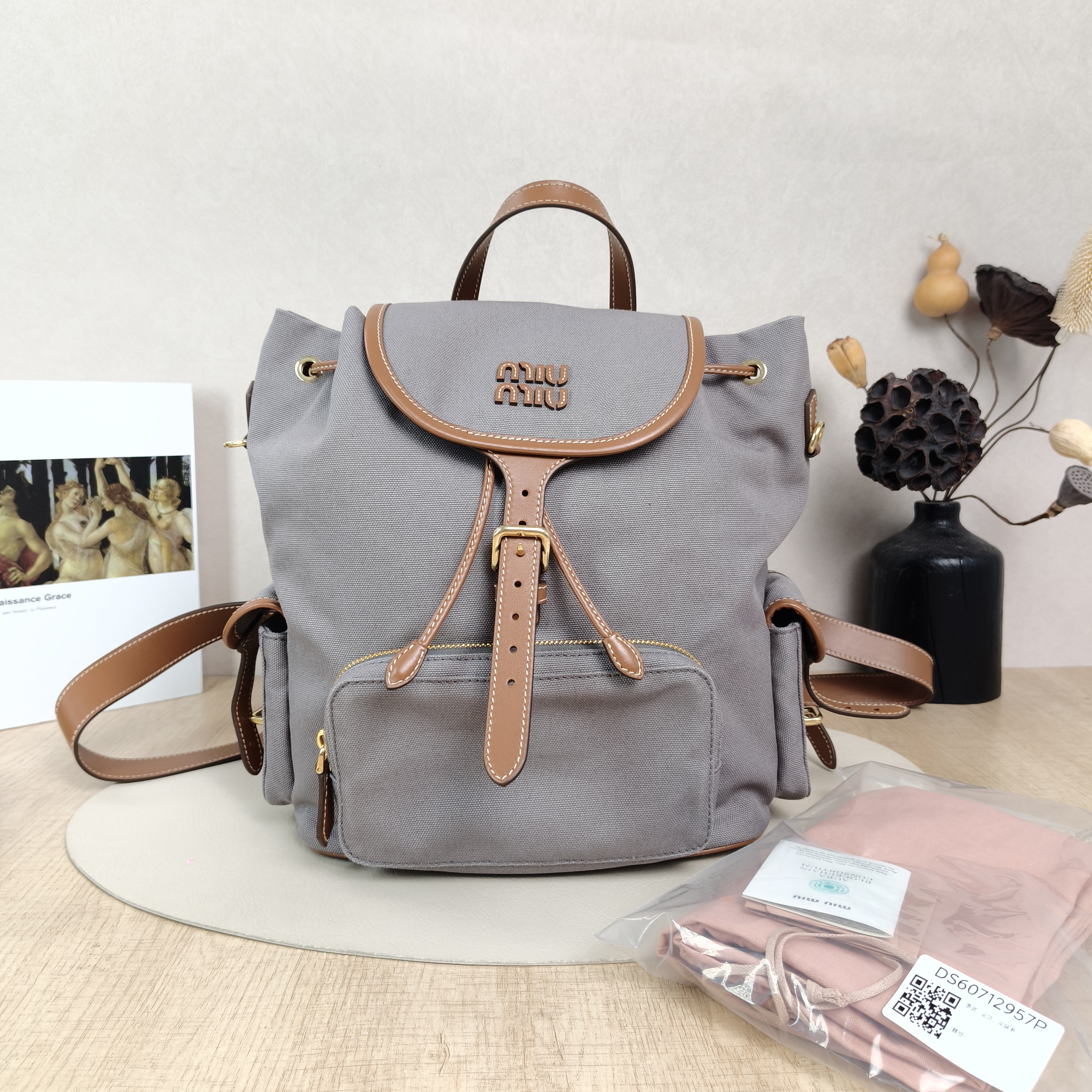 Miumiu Backpack Backpack Grey Canvas Large25 × 12.5 × 29.5 cm — cover view 3 of 6