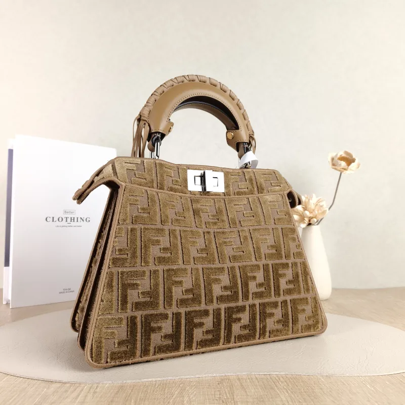 FENDI Crossbody Bag Peekaboo IS ee US mall Brown Velvet Small 27 × 11 × 21 cm — cover view 3 of 5