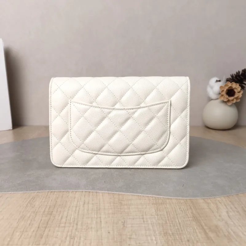 Chanel Crossbody Bag Classic Flap WOC CF WOCWOC Bag White Grained Calfskin 19.2 × 3.5 × 12.3 cm — cover view 4 of 5