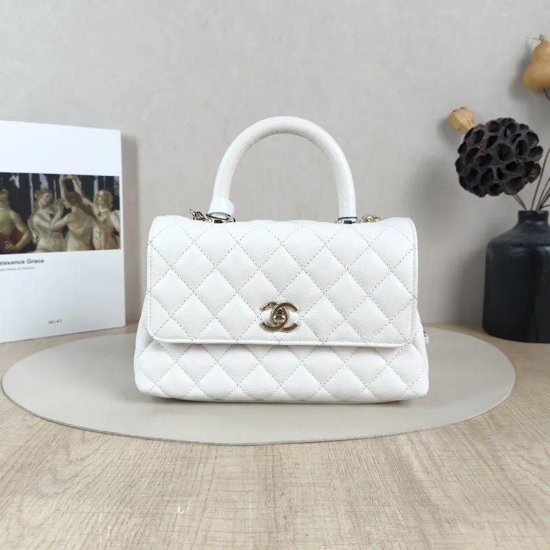 Chanel Top Handle Bag Coco Handle​White Grained Calfskin Small24 × 10 × 14 cm