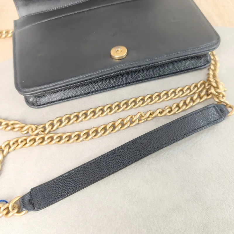 Chanel Crossbody Bag Le Boy​ WOC Black Grained Calfskin Mini 19.2 × 3.5 × 12.3 cm — detail view 11 of 13