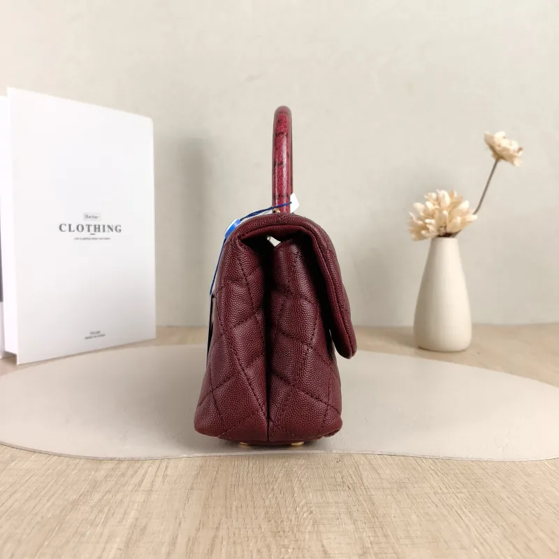 Chanel Crossbody Bag Coco Handle​Burgundy Calfskin Small24 × 10 × 14 cm — detail view 10 of 11