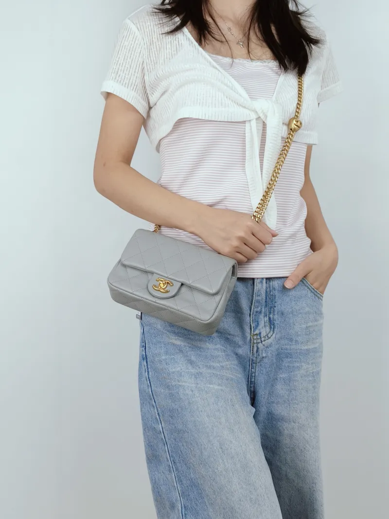 Chanel Crossbody Bag Classic Flap Large Mini CF Mini Grey Grained Calfskin mini20 × 6 × 12 cm — on-model view 2 of 3