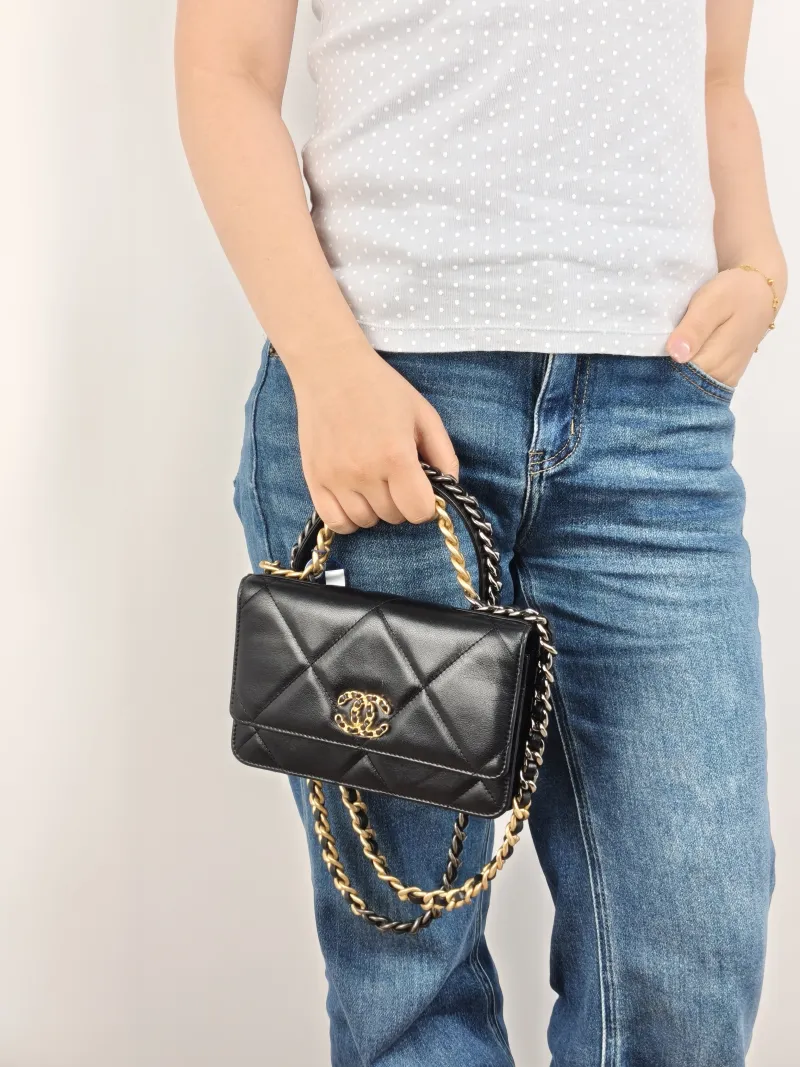 Chanel Crossbody Bag 19Bag WOC Black SL ambskin Mini 19.2 × 3.5 × 12.3 cm 30 — on-model view 2 of 2