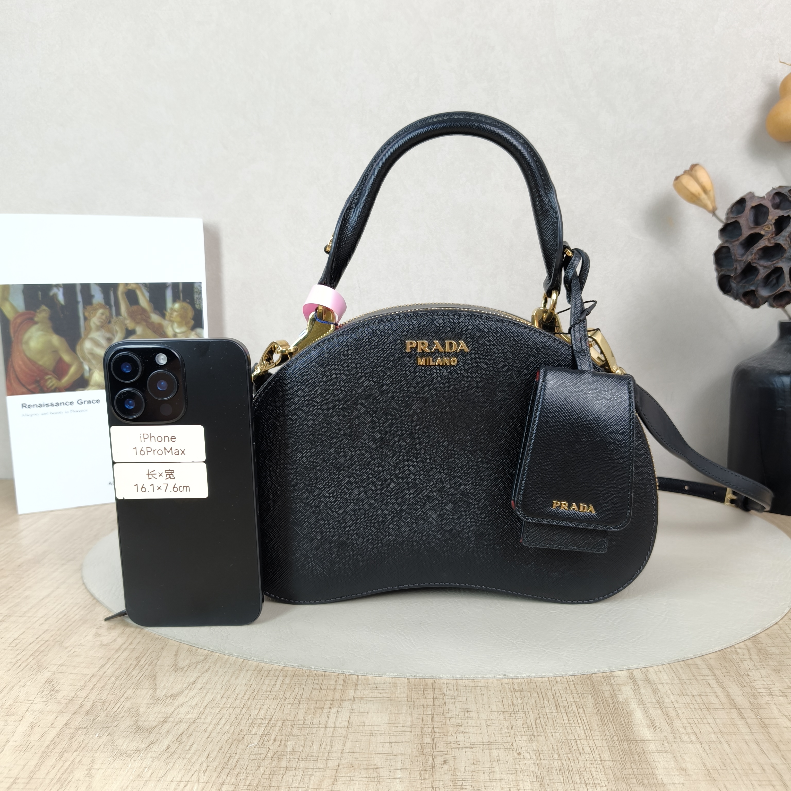 PRADA Shoulder Bag Black Calfskin One Size25 × 8 × 16 cm — cover view 6 of 6