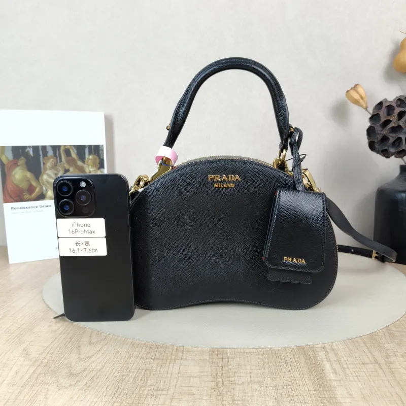 PRADA Shoulder Bag Black Calfskin One Size25 × 8 × 16 cm — cover view 6 of 6