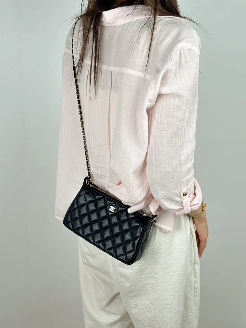 Chanel Crossbody Bag Black Grained Calfskin One Size21 × 5.5 × 12 cm — on-model view 2 of 2