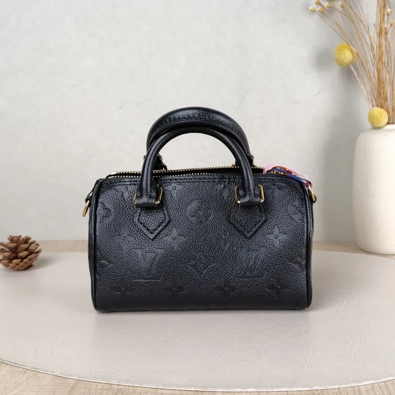 Louis Vuitton Crossbody Bag Speedy Nano Black Monogram Empreinte Embossed Calfskin nano 16 × 7.5 × 10 cm