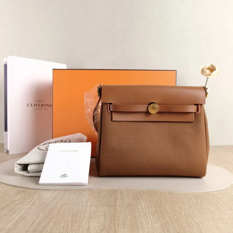 Hermès Crossbody Bag Herbag Zip 20 37 Brown Calfskin，Canvas Mini 20.5 × 7 × 16.5 cm G — cover view 5 of 6