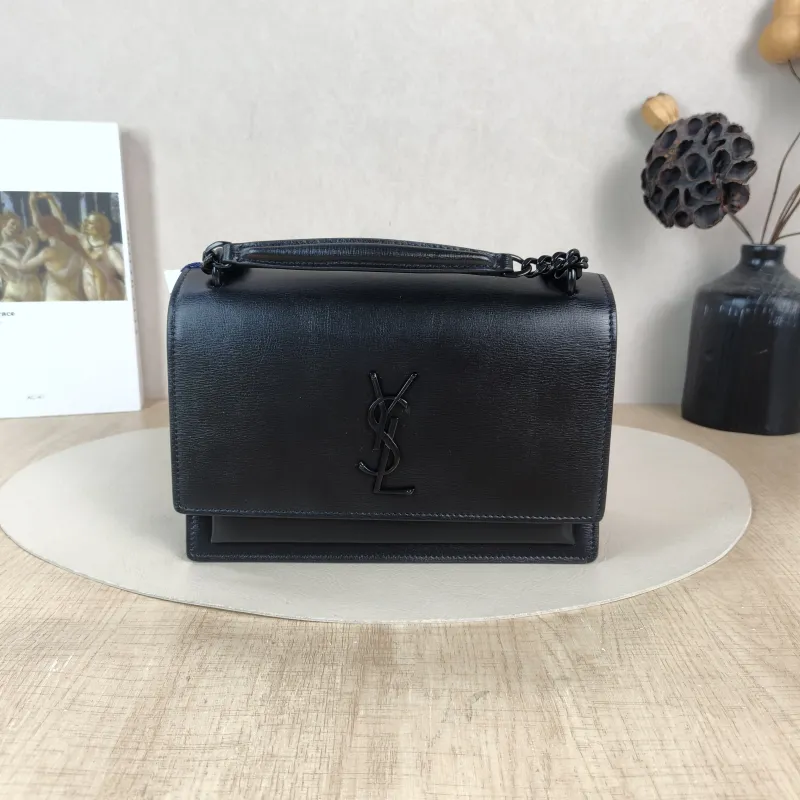 SAINT LAURENT Crossbody Bag SUNSET Black Calfskin Medium 22 × 6.5 × 16 cm
