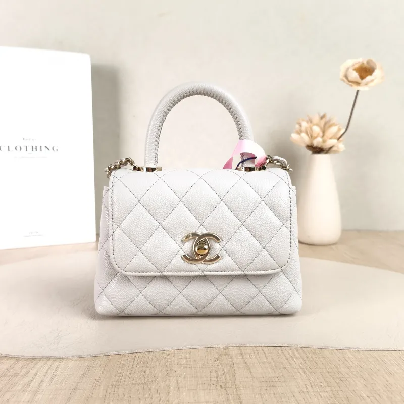 Chanel Crossbody Bag Coco Handle​ Grey Calfskin Mini14.5 × 5.5 × 11.5 cm