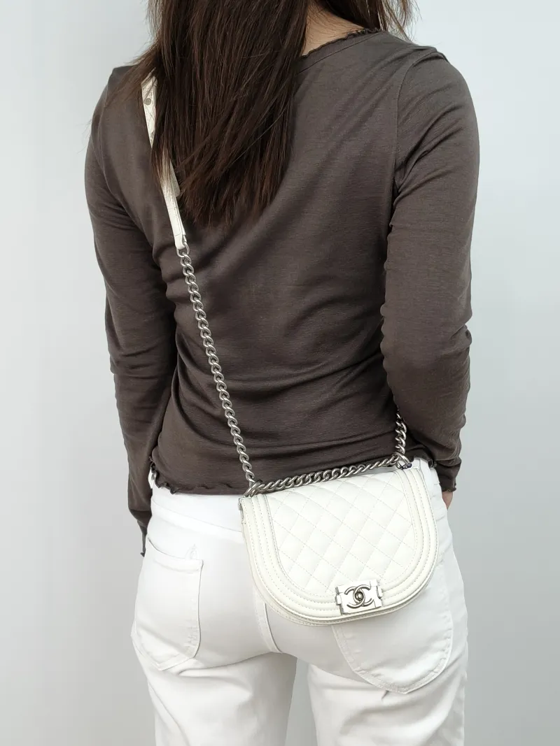 Chanel Crossbody Bagleboy White Grained Calfskin Small18 × 6 × 12.5 cm — on-model view 2 of 3