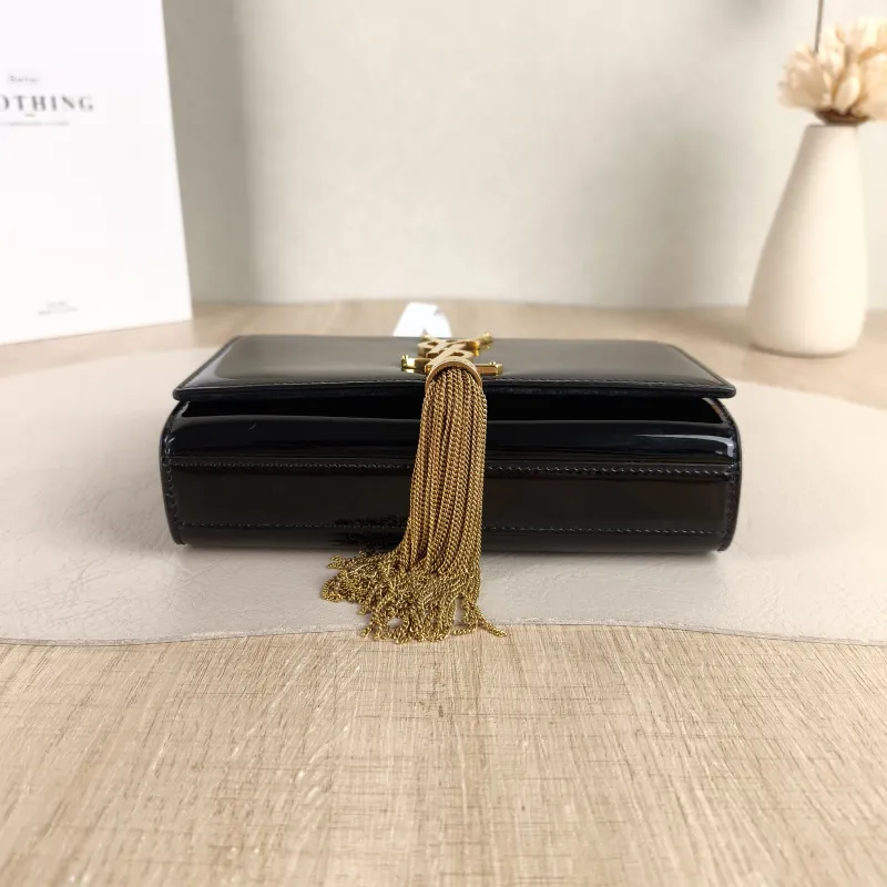 SAINT LAURENT Crossbody Bag KATE Edition Black with Gold-Tone Hardware Patent Leather Mini 17 × 5 × 11.5 cm — cover view 3 of 5