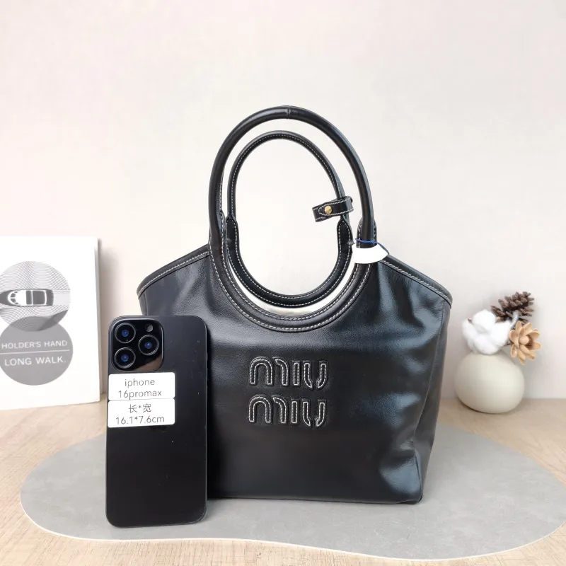 Miumiu Shoulder Bag IVY Tote Shopping Tote Black CC alfskin Small 22 × 12 × 23.5 cm — cover view 4 of 6