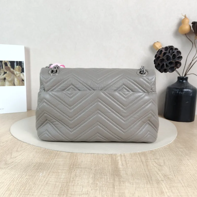 GUCCI Shoulder Bag GG Marmont Marmont Shoulder Bag Grey Calfskin Medium 31 × 8 × 17 cm — cover view 3 of 6