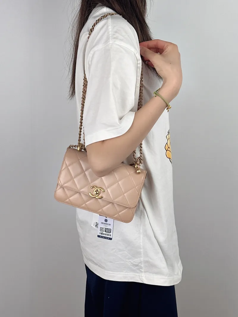 Chanel Crossbody Bag woc Taupe Calfskin One Size19 × 6 × 12 cm — on-model view 2 of 2