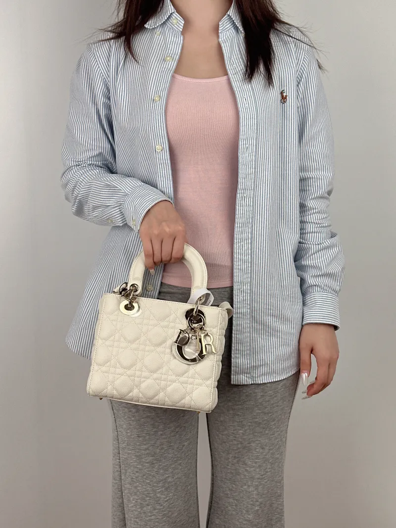DIOR Top Handle Bag Lady Lady Dior Bag White Grained Calfskin Small20 × 8 × 18 cm — on-model view 2 of 2