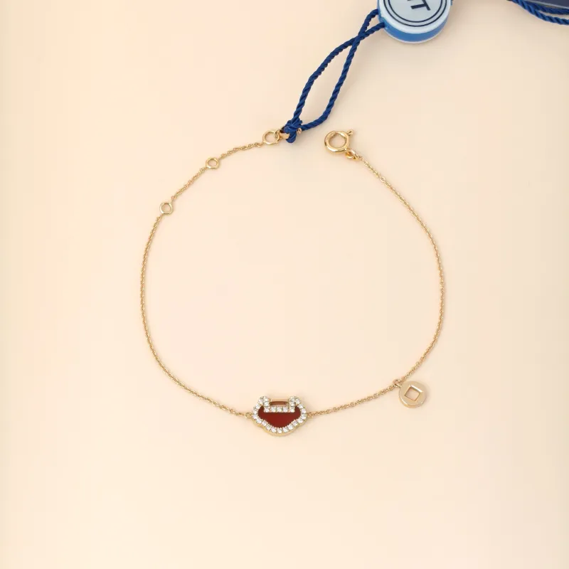Qeelin Bracelet Yu Yi Red Agate Diamond18KR ose Gold One Size18cm