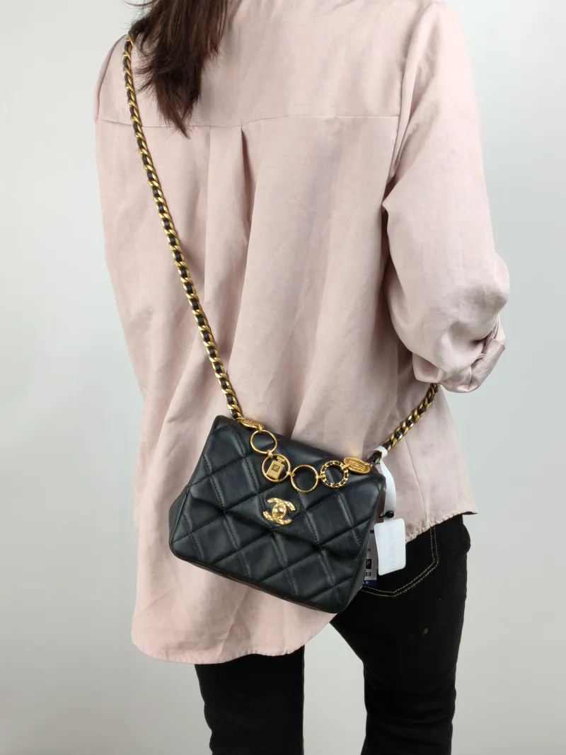 Chanel Crossbody Bag Black Calfskin 18 × 6.5 × 15 cm — on-model view 1 of 2