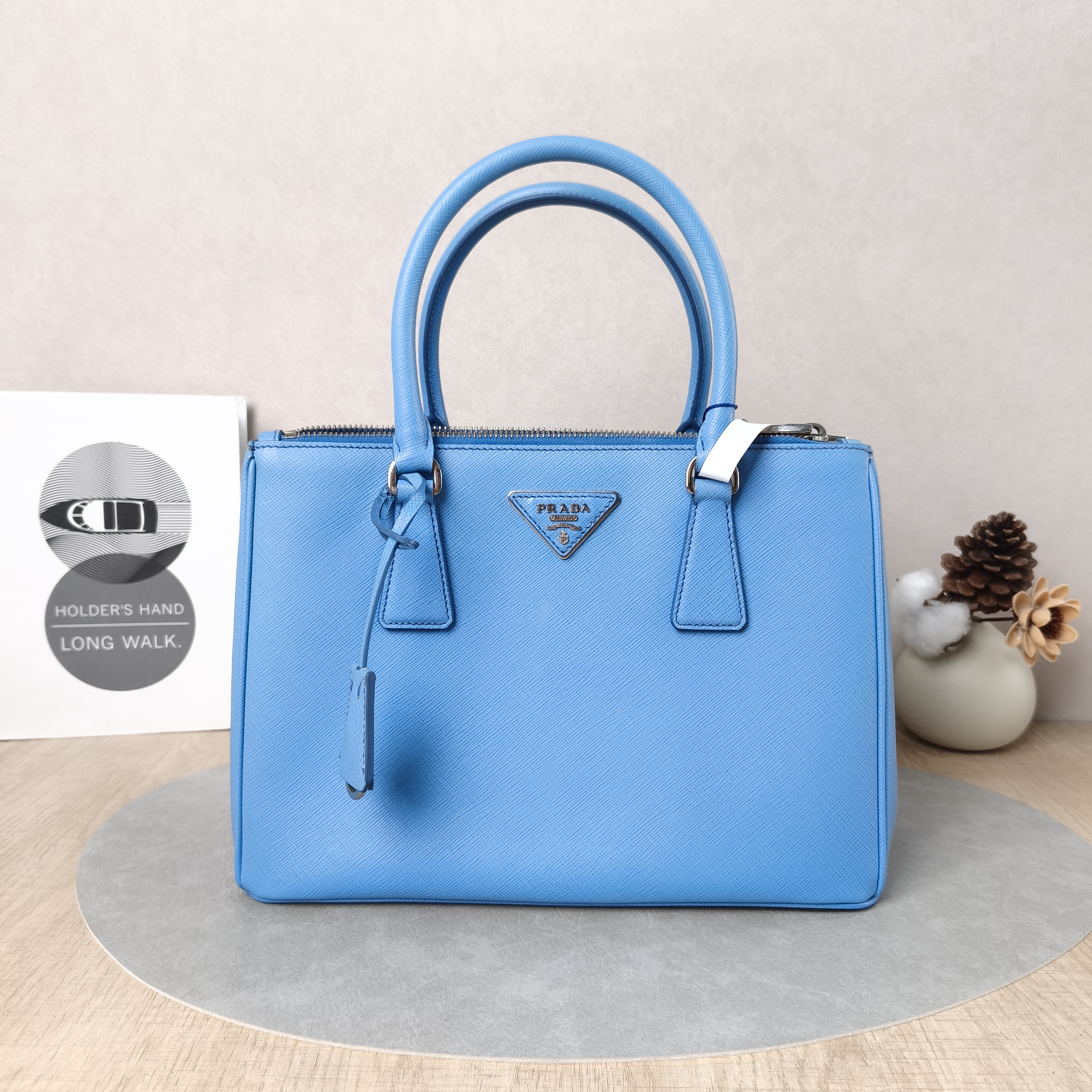 PRADA Top Handle Bag Galleria Galleria Bag Blue Calfskin Medium 28 × 12 × 19.5 cm