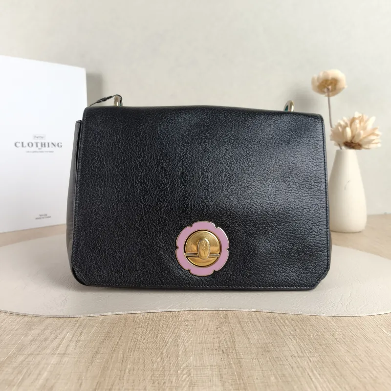 FERRAGAMO Shoulder Bag Black Calfskin 24.5 × 11.5 × 18 cm