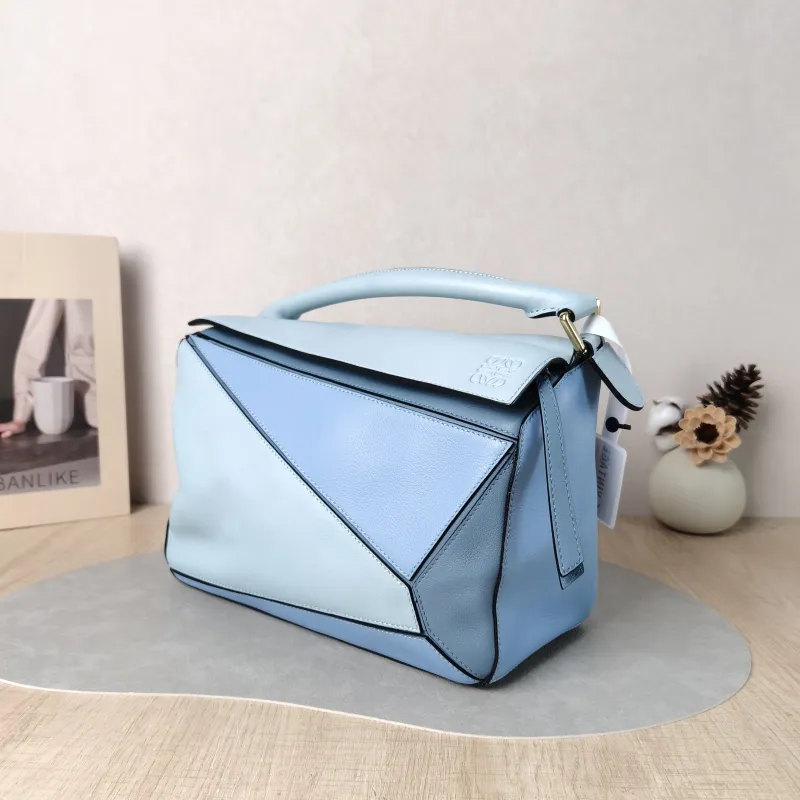 LOEWE Crossbody Bag Puzzle Blue Calfskin Medium 29 × 14 × 19.5 cm — cover view 3 of 6