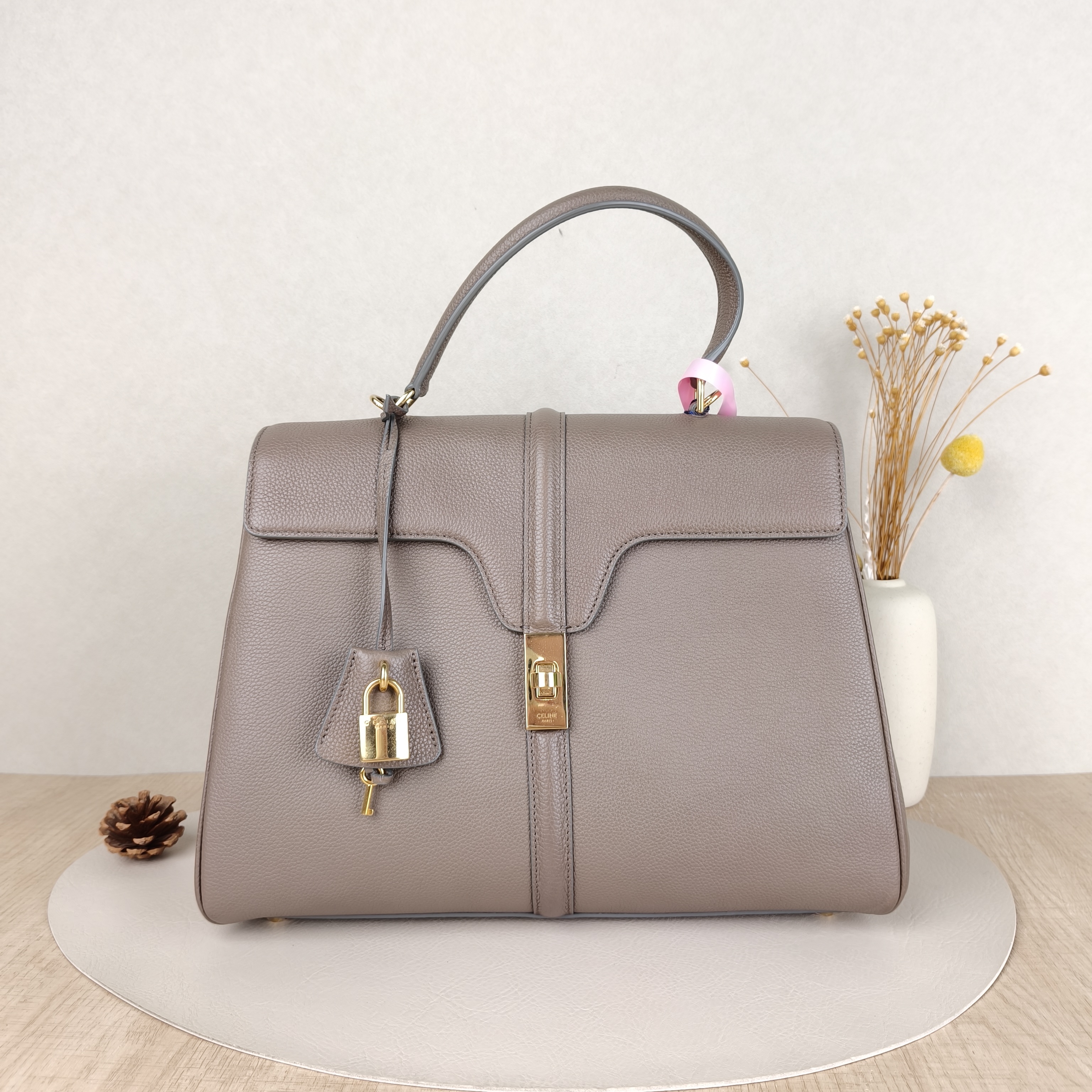 CELINE Shoulder Bag Soft 16Shoulder Bag Grey Calfskin Medium32 × 15 × 24 cm