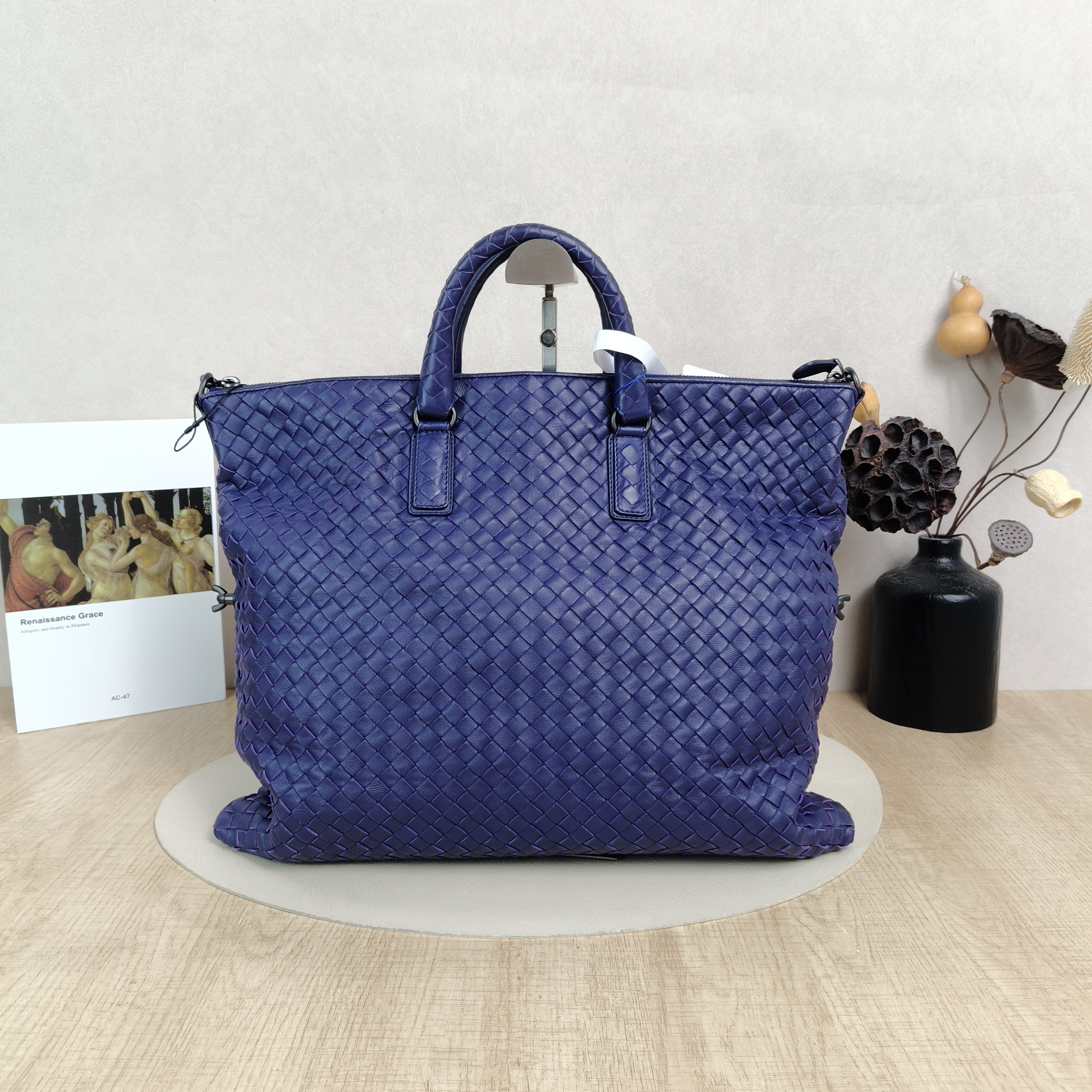 Bottega Veneta Top Handle Bag Woven Top Handle Bag Blue Lambskin40*32 — cover view 5 of 5