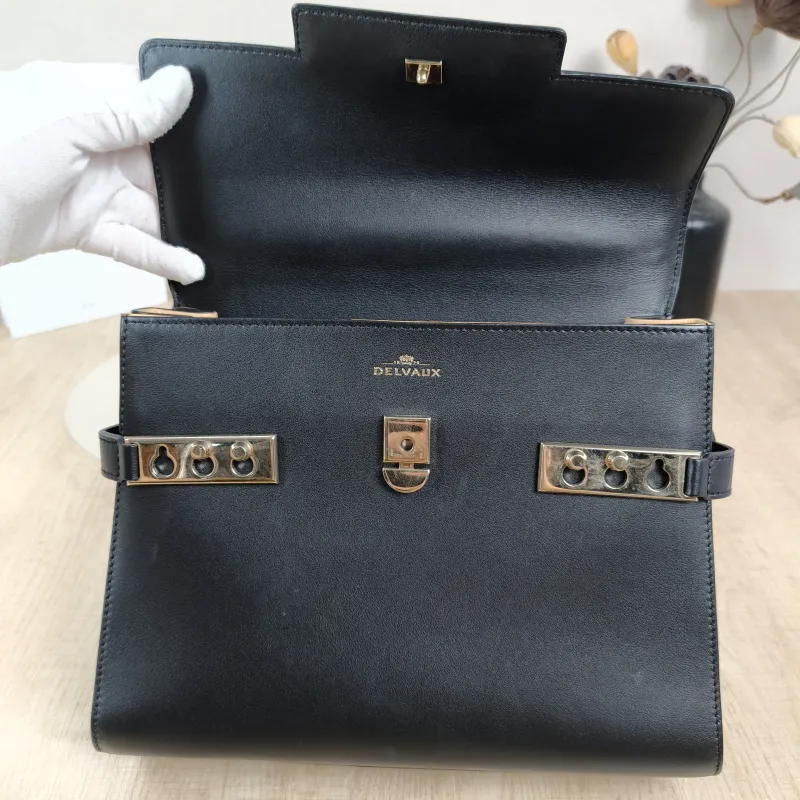 DELVAUX Crossbody Bag Tempete Top Handle Bag Black Calfskin Medium27.5 × 9 × 23 cm — detail view 10 of 14