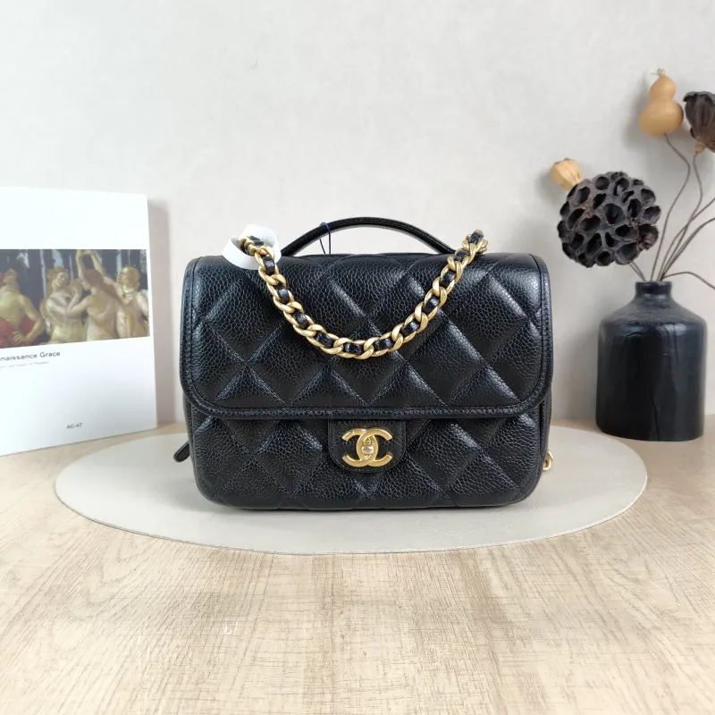 Chanel Backpack Backpack Black Grained Calfskin One Size24 × 6 × 18 cm