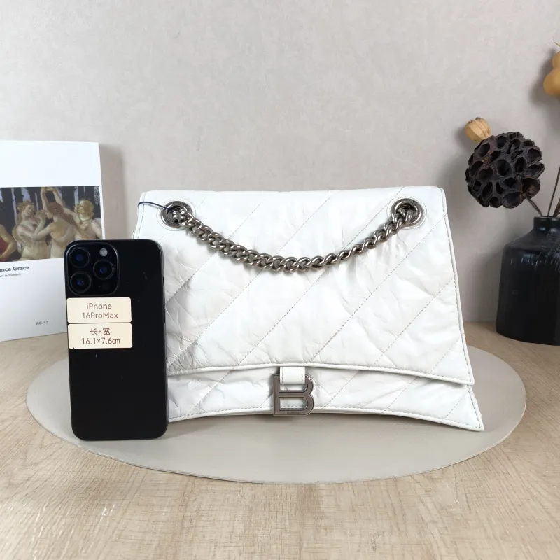 BALENCIAGA Shoulder Bag CRUSH Chain Bag White Calfskin Medium 32 × 10 × 20 cm — cover view 2 of 5