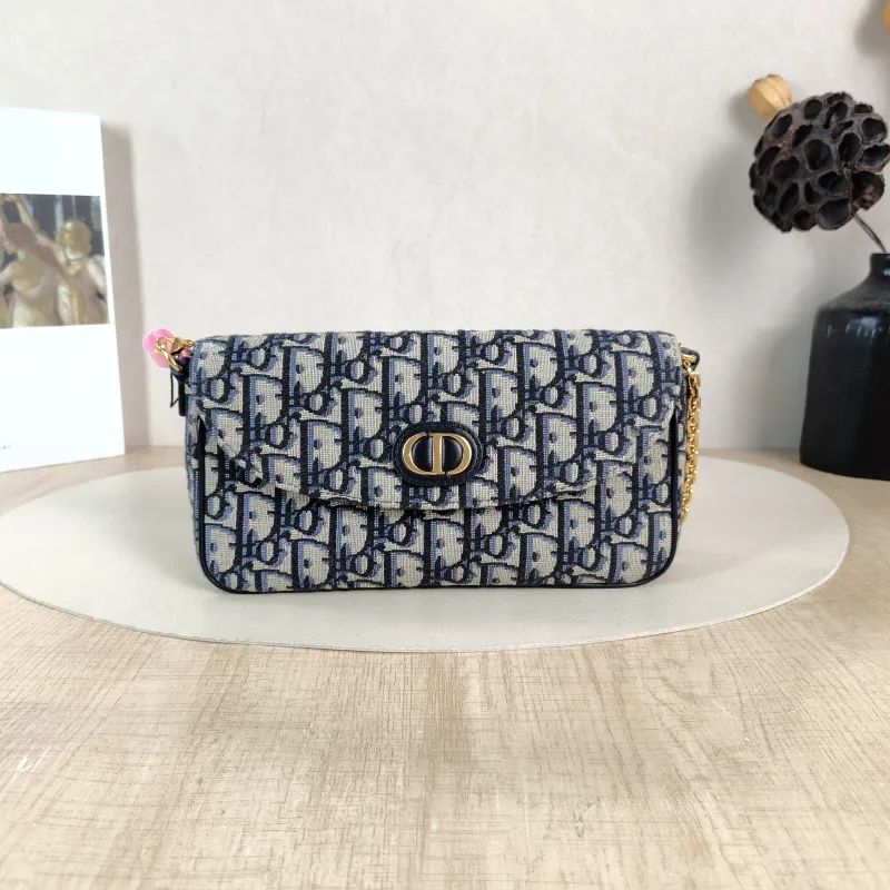 DIOR Crossbody Bag 30 Montaigne woc Blue Canvas One Size 21.5 × 3 × 12 cm