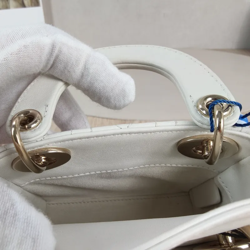 DIOR Crossbody Bag Lady Lady Dior Bag White Lambskin Mini 12 × 5 × 10 cm — detail view 10 of 11
