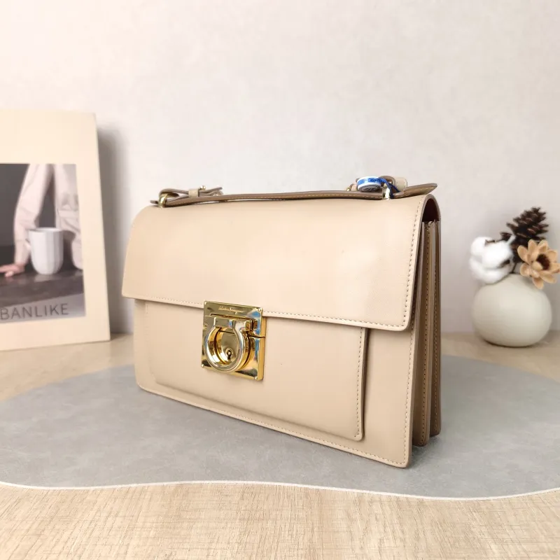 FERRAGAMO Shoulder Bag Shoulder Bag Taupe Calfskin 25.5 × 5 × 16 cm — cover view 3 of 5