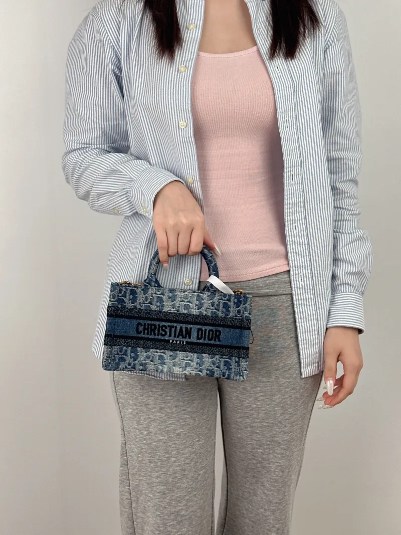 DIOR Top Handle Bag Book Tote Shoulder Strap Edition Blue Mini 21.5 × 7.5 × 13 cm — on-model view 2 of 2