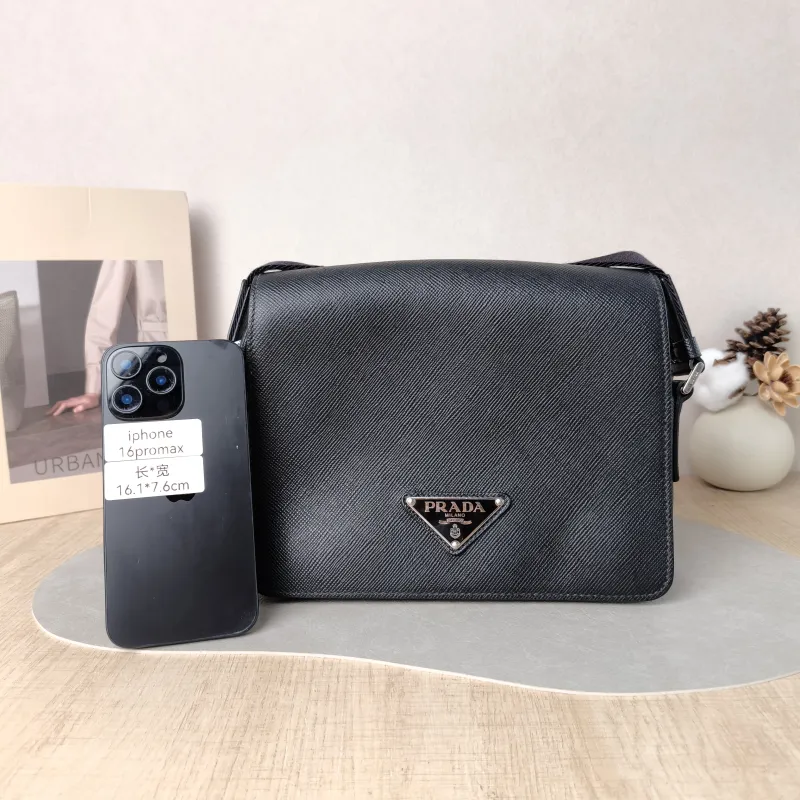 PRADA Shoulder Bag Soft Lux Messenger Bag Black Calfskin One Size 24 × 6 × 18 cm — cover view 4 of 5