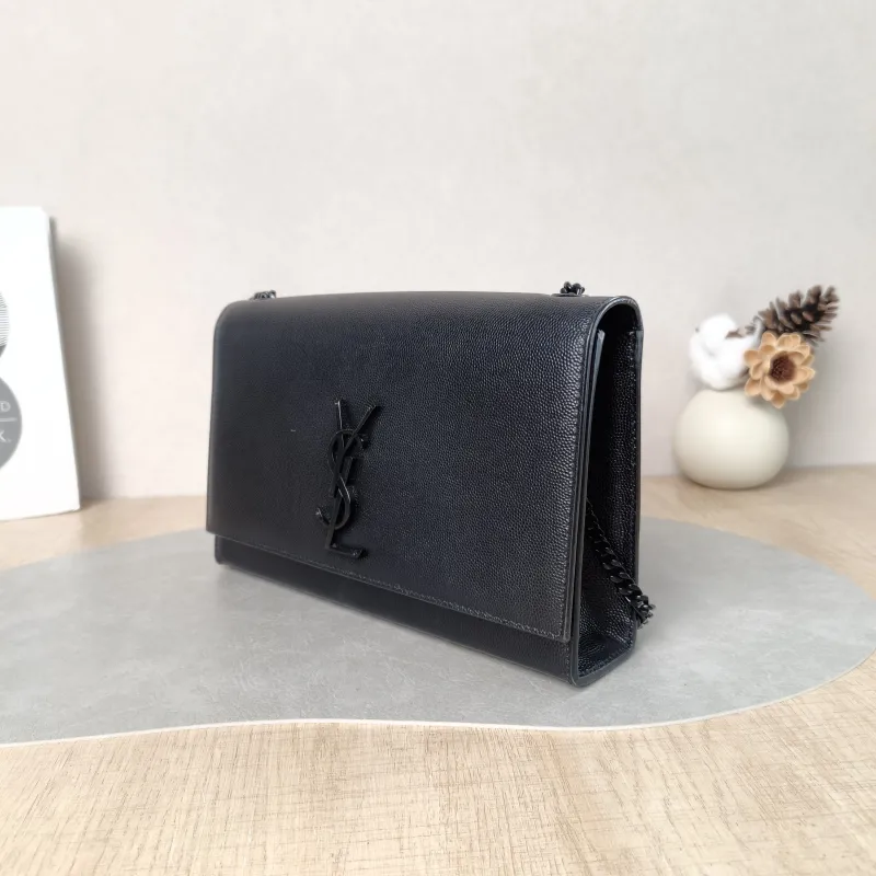 SAINT LAURENT Crossbody Bag KATE Black Grained Calfskin Medium 24 × 5.5 × 14.5 cm — cover view 2 of 6