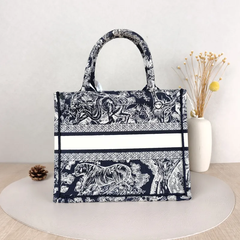 DIOR Top Handle Bag Book Tote Collection · White Blue Canvas Small26.5 × 14 × 22 cm — cover view 4 of 5